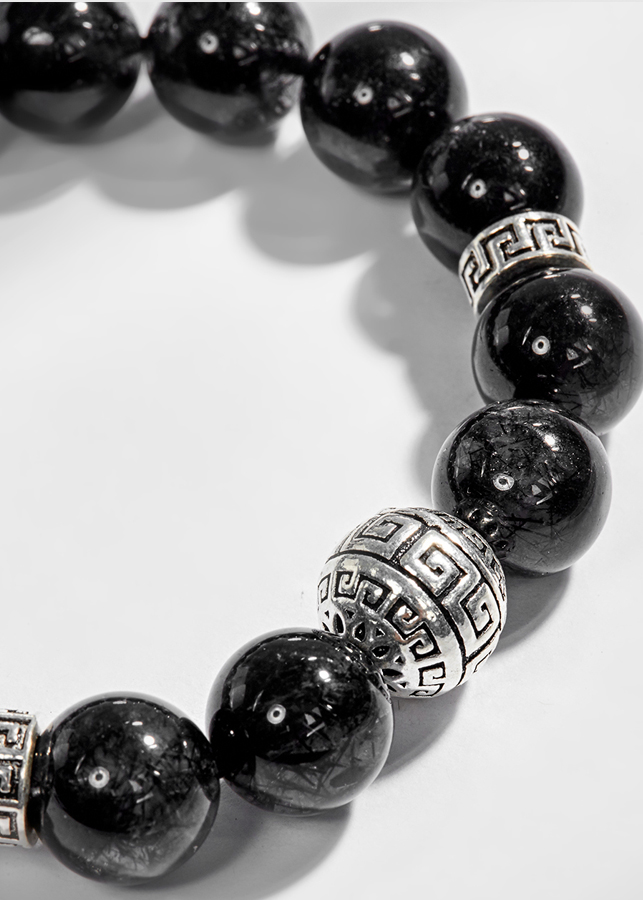 Vòng tay đá thạch anh tóc đen phối charm bạc Ngọc Quý Gemstones