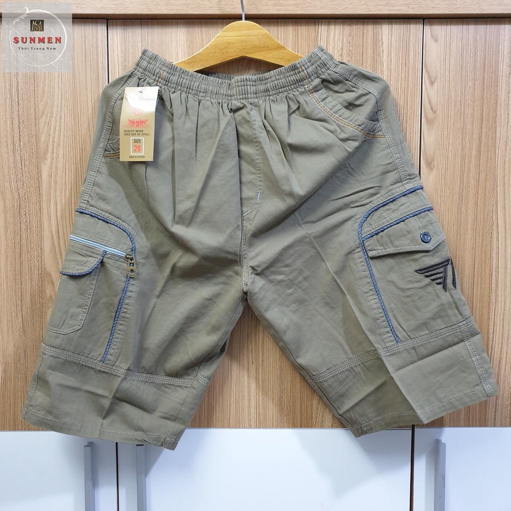 Quần Short Nam Kaki Lụa Nai Túi Hộp Lưng Thun Co Giãn From Rộng Thoải Mái Có Túi Khóa Kéo SUNMEN Size Từ 28 - 38