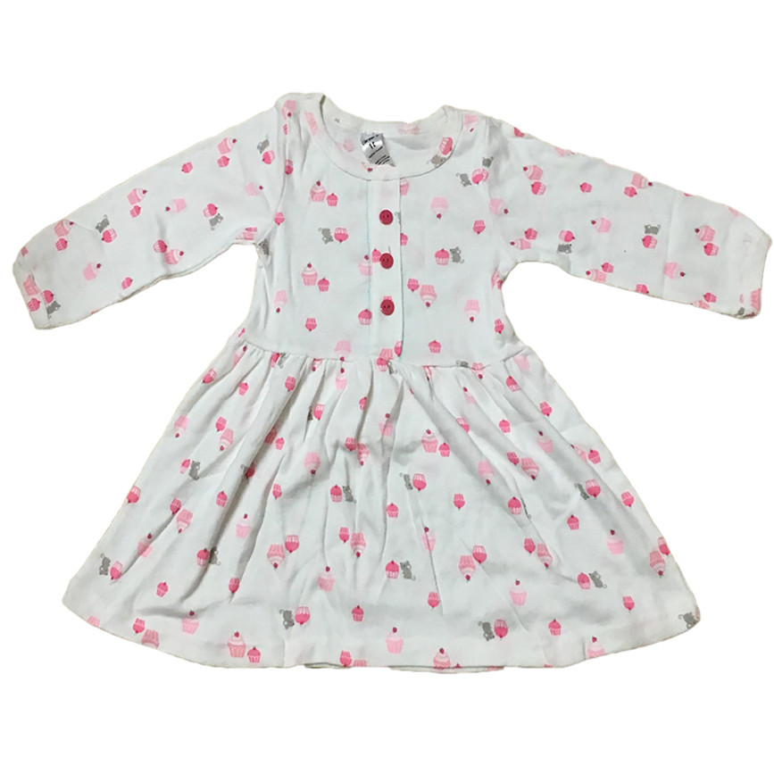 Váy đầm dài tay cho bé gái size 1-7 chất cotton (Giao màu ngẫu nhiên) 