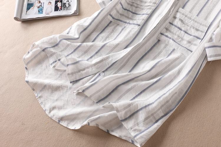 Áo sơ mi nữ Đũi Việt ngắn tay cổ chữ V kẻ sọc xinh xắn phù hợp mặc đi làm đi chơi Dv10