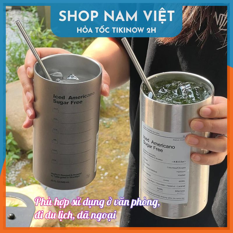 Cốc Giữ Nhiệt Ly Giữ Nhiệt Inox 304 Có Ống Hút Ly Uống Coffee 600ml