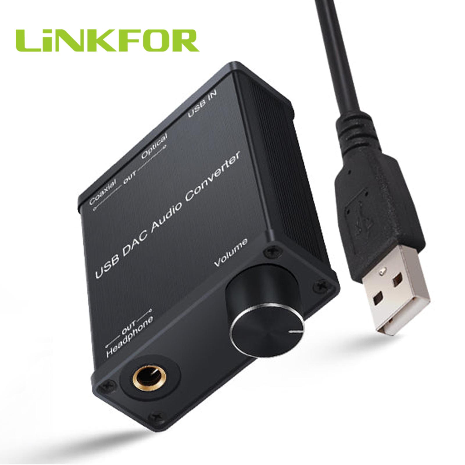 Linkfor USB Audio DAC Tai nghe bộ khuếch đại kỹ thuật số sang Analog Converter 6,35mm đến 3,5mm Card âm thanh USB để đồng trục S/PDIF
