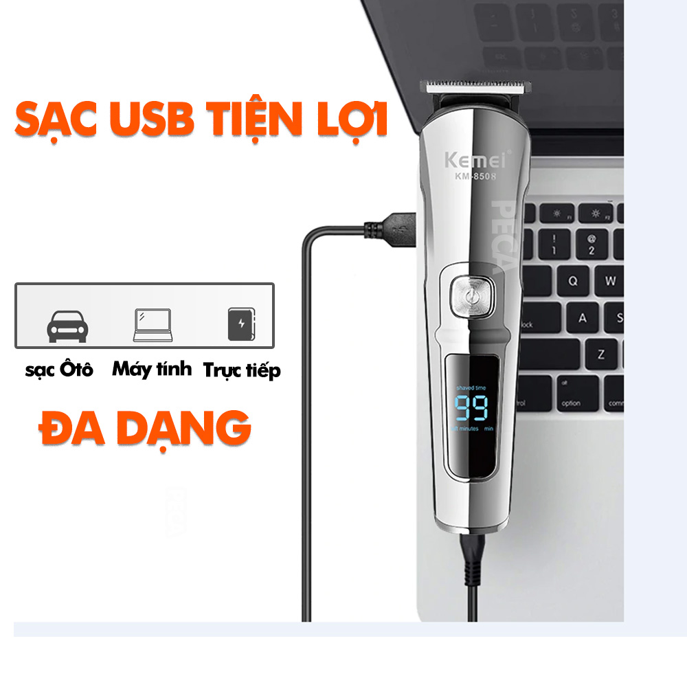 Tông đơ cắt tóc đa năng 11in1 Kemei KM-8508 nhiều đầu thay thế dùng cắt tóc, chấn viền, cạo râu, cạo lông, tỉa lông mũi, cạo chân mày,...có màn hình LED hiển thị điều chỉnh 2 mức tốc độ sạc nhanh 2h