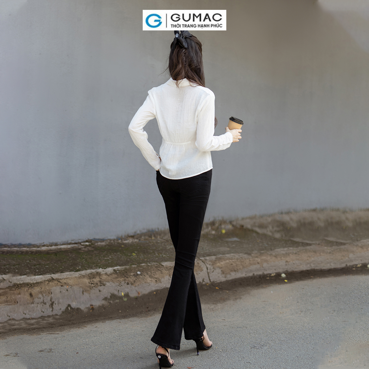 Áo sơ mi nữ tay dài không nhăn kiểu nhún eo thanh lịch thời trang GUMAC AD07019