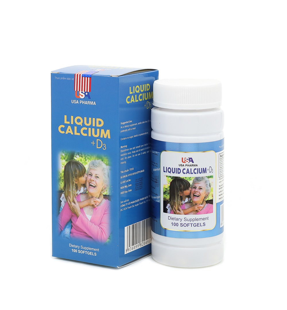 Liquid Calcium D3 USA Pharma – Viên uống bổ sung Calci và vitamin D3 - hộp 100 viên