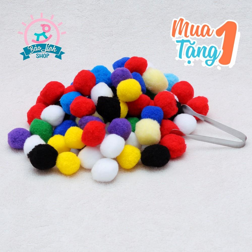 SET Pom Pom size ĐẠI 120 quả cho bé vận động tinh, Phát triển xúc giác, Cầm nắm, Phân biệt màu sắc cho bé