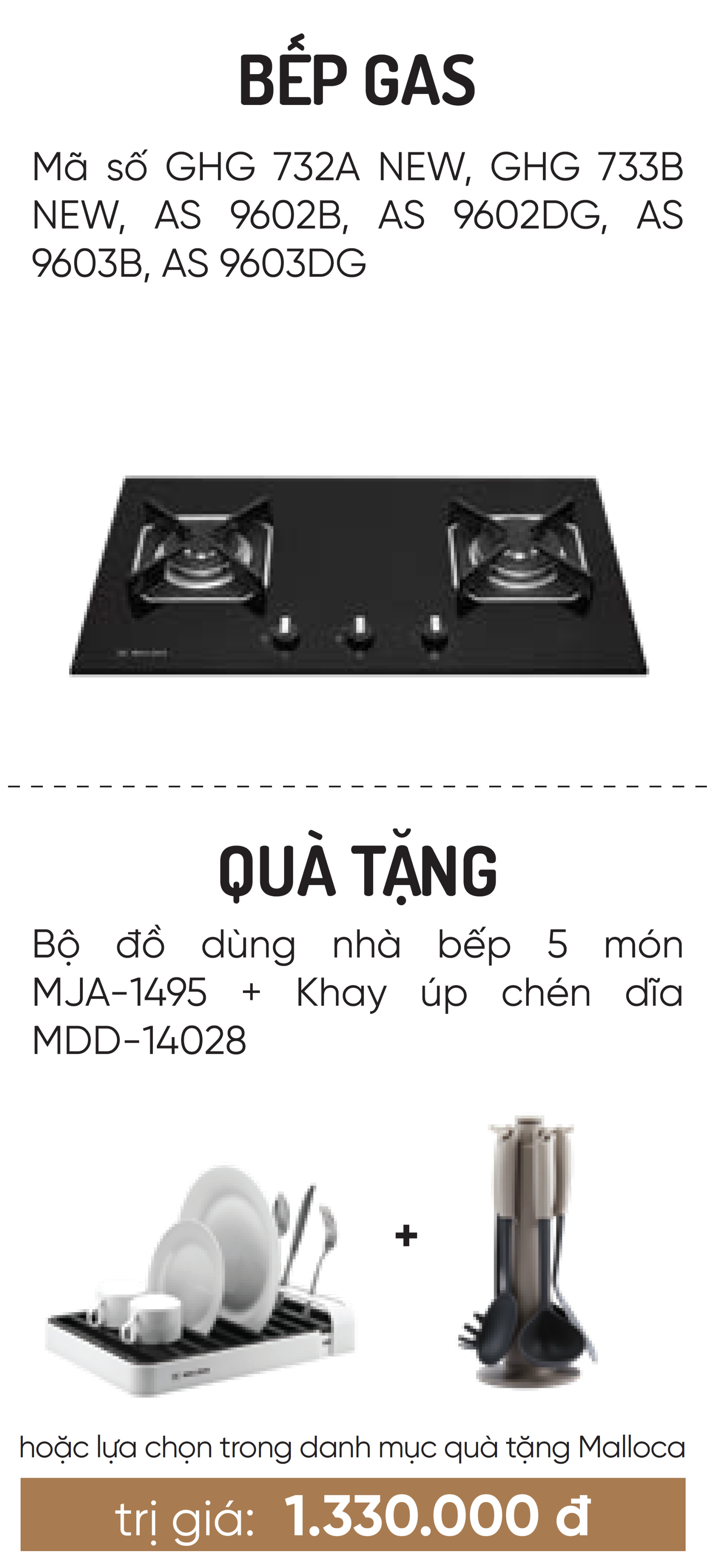 Bếp gas âm 2 gas AS 9602B - Tặng Bộ đồ dùng nhà bếp 5 món MJA-1495 + Khay úp chén dĩa MDD-14028 - Hàng chính hãng