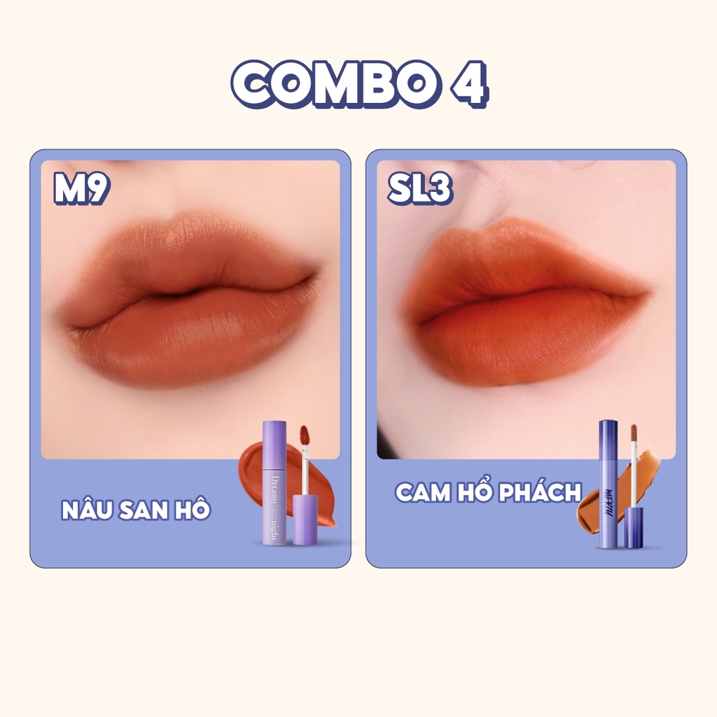 Combo Son Kem Lì Merzy Soft Touch Lip Tint 3g + Son kem lì Merzy Dreamy Late Night Mellow Tint 4g