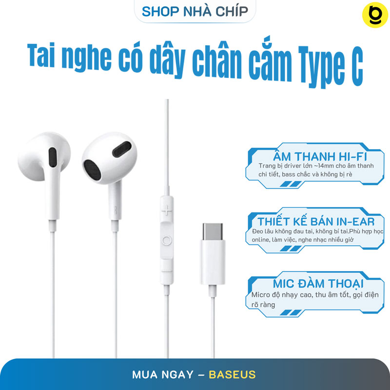 Tai Nghe Type-C Baseus Encok lateral in-ear Wired Earphone C17 Cho Smartphone &amp; iPad Pro - hàng chính hãng