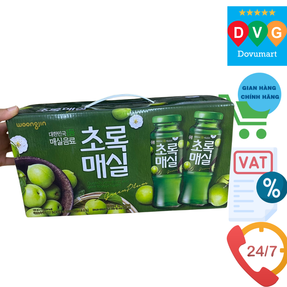 Xách 12 Chai Nước Mận Xanh Woongjin Hàn Quốc 180ML / 웅진) 초록매실 180ML