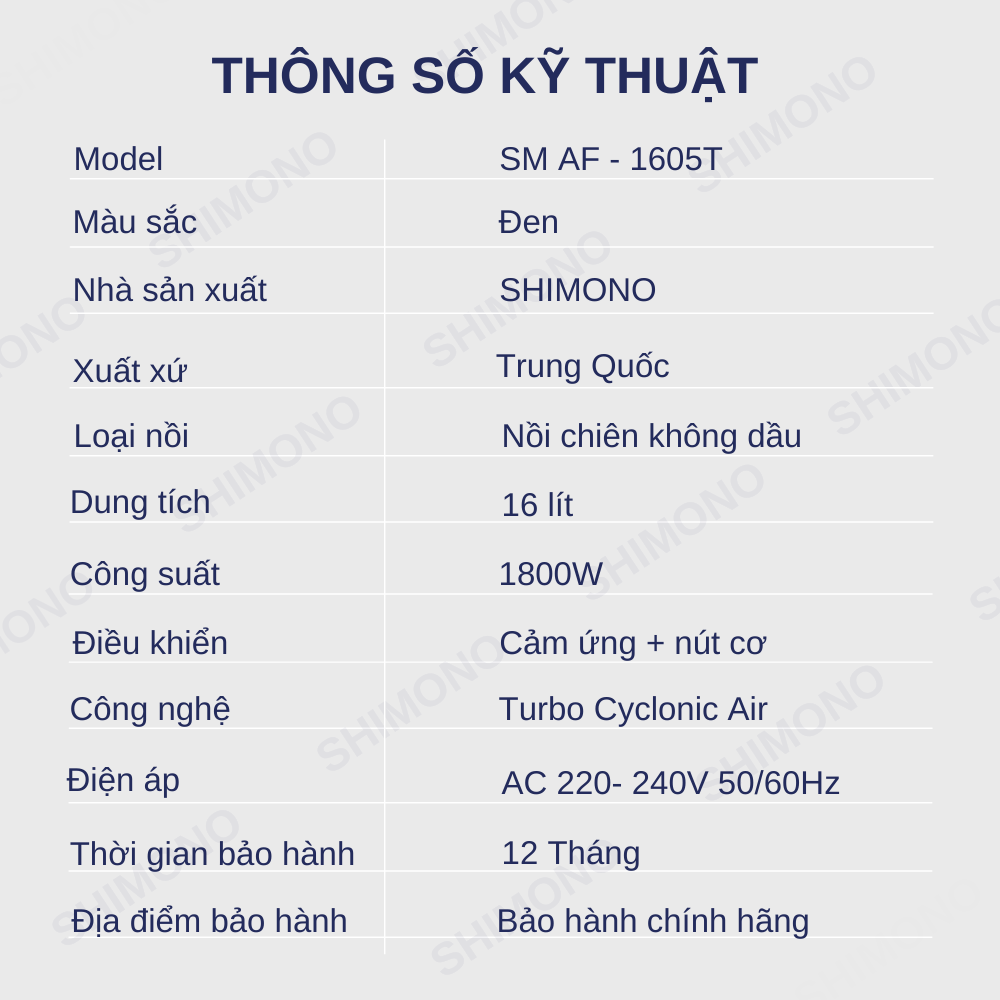 Nồi Chiên Không Dầu Shimono SM-AF1605T - Hàng Chính Hãng