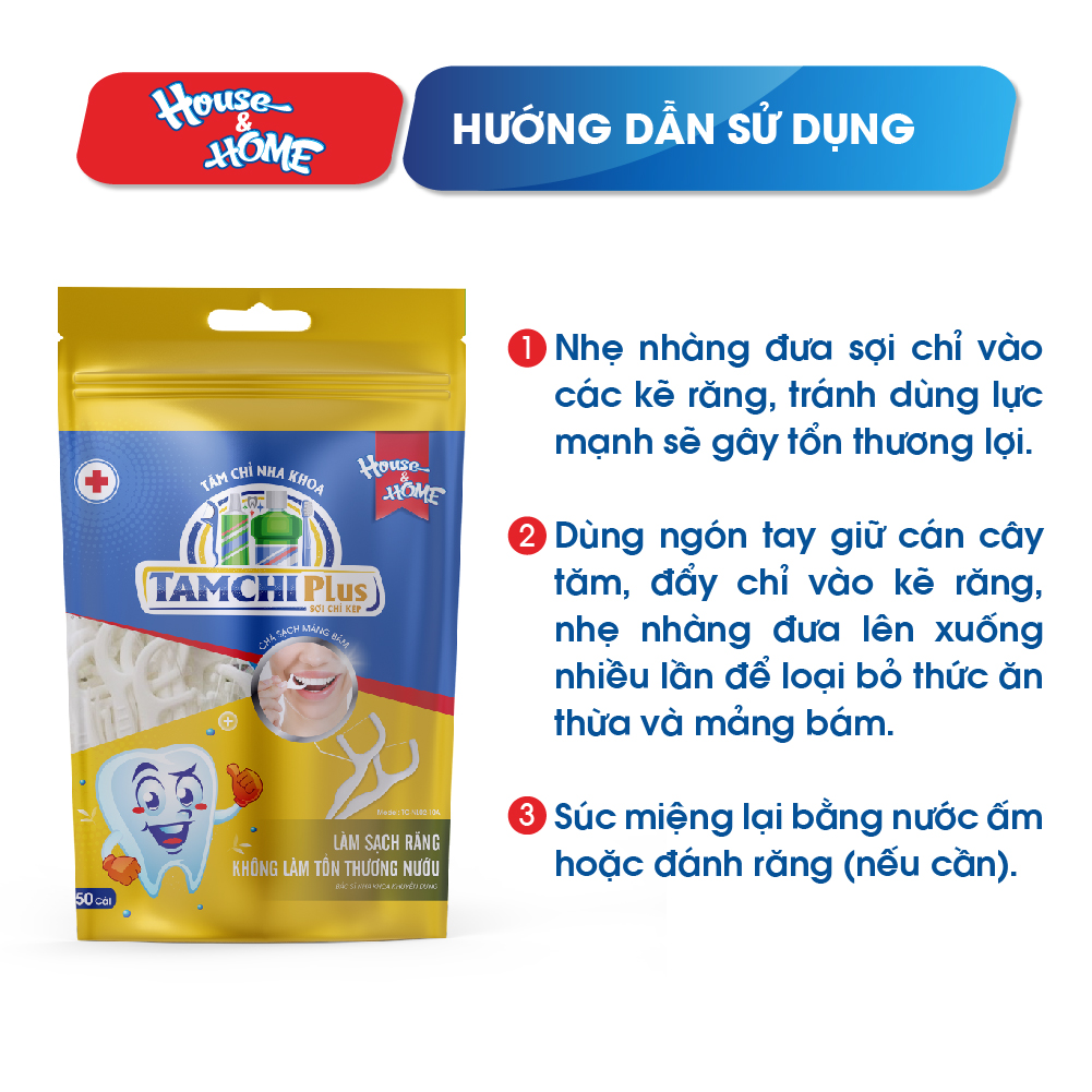 Tăm chỉ nha khoa TAMCHI Plus sợi chỉ kép gói 50 cái lành tính không gây hại men răng