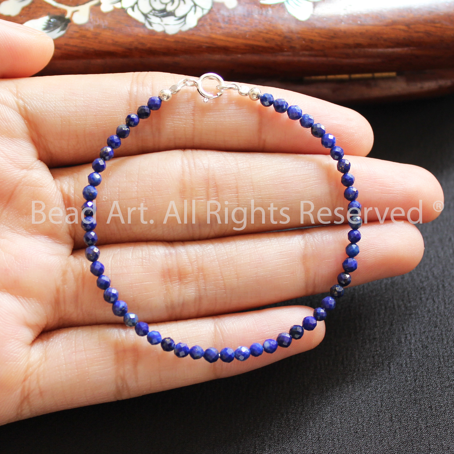 Vòng Tay 3MM Đá Lapis Lazuli Thiên Nhiên Màu Xanh Dương, Thuỷ, Mộc, Vòng Tay Phong Thuỷ, Chuỗi Hạt, Lắc Tay - Bead Art