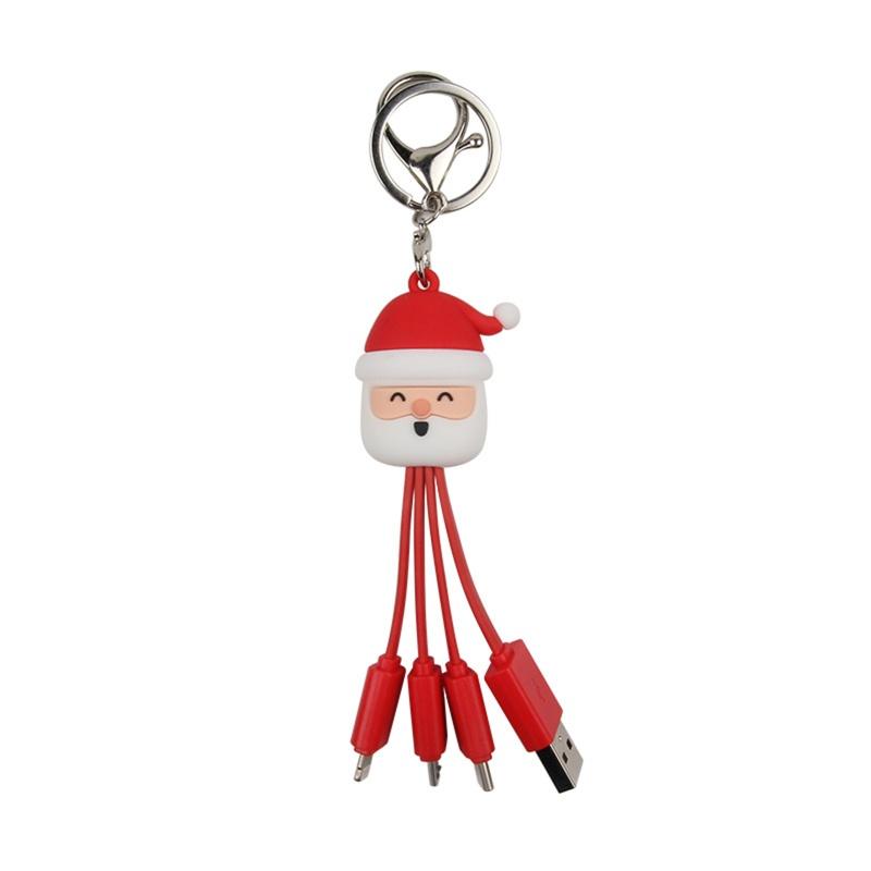 HSV 3 in 1 Creative Cartoon Charging Cable Multifunctional Fast Charging Cable with Type C/Micro USB Port Adapter Christmas Keychain