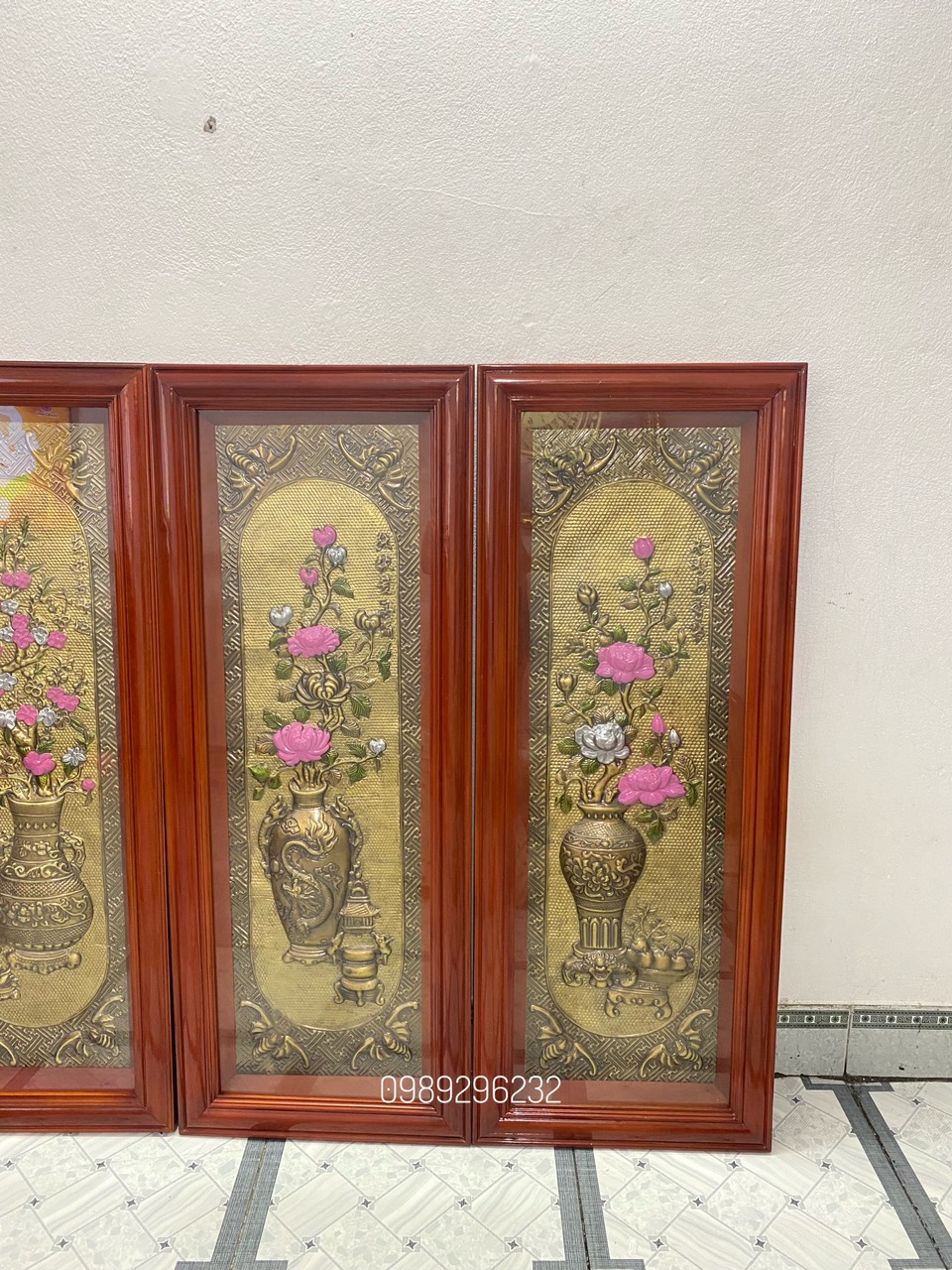 Bộ tranh Tứ Bình  bằng đồng vàng - Tranh tứ bình