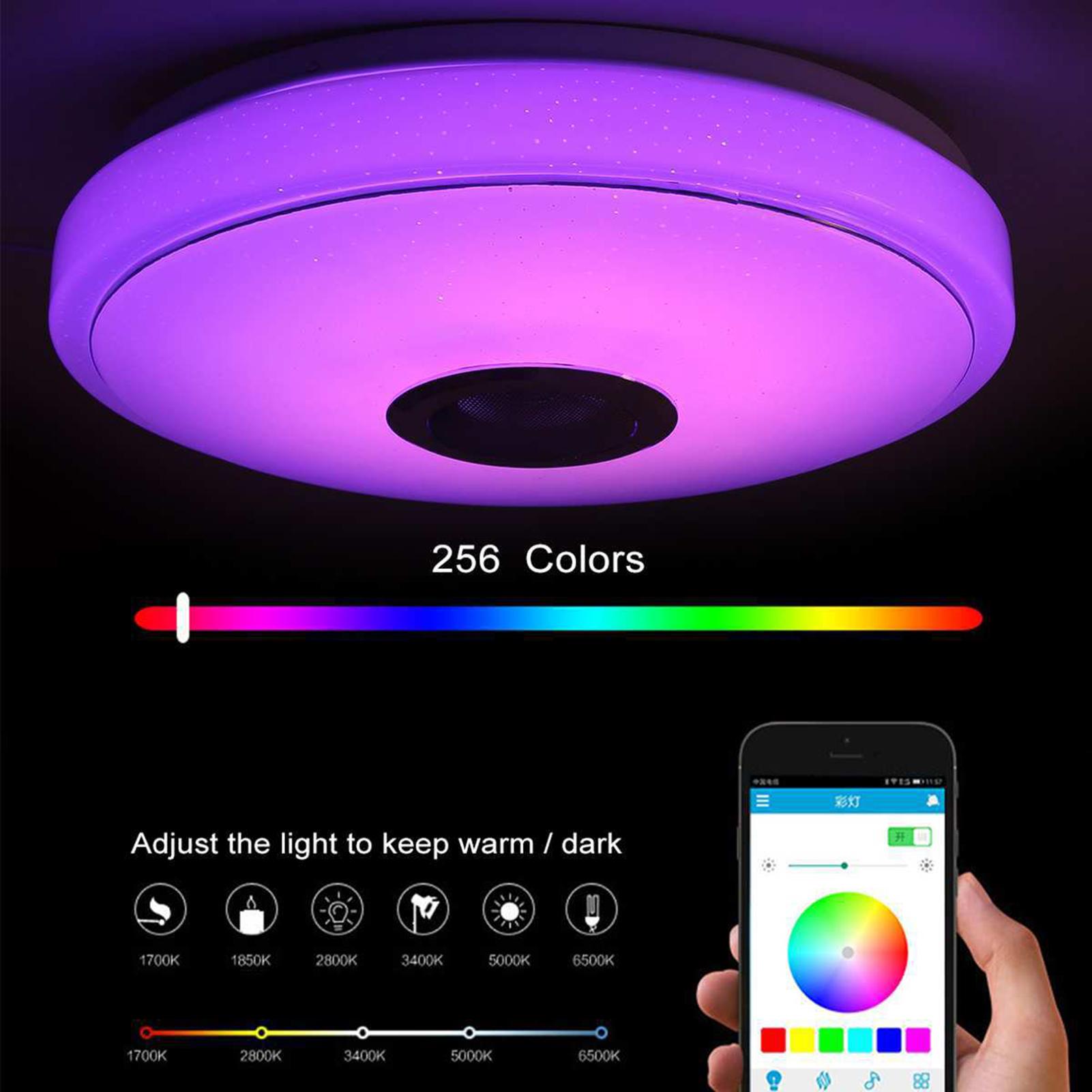 Đèn trần wifi, kết nối bluetooth, điều khiển từ xa, phát sáng nhiều màu, ích hợp loa chất lượng cao, chất lượng âm sắc vượt trội, tinh tế.