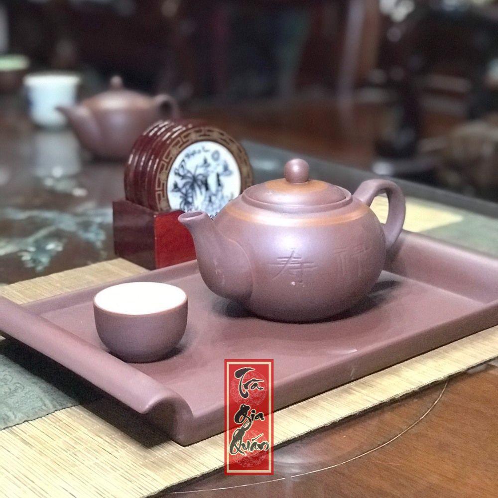 Bộ Ấm Chén Trà Đạo Tử Sa Bát Tràng Khắc Phúc Lộc Thọ Dáng Thủy Bình Dung Tích 420ml ABTTH 16