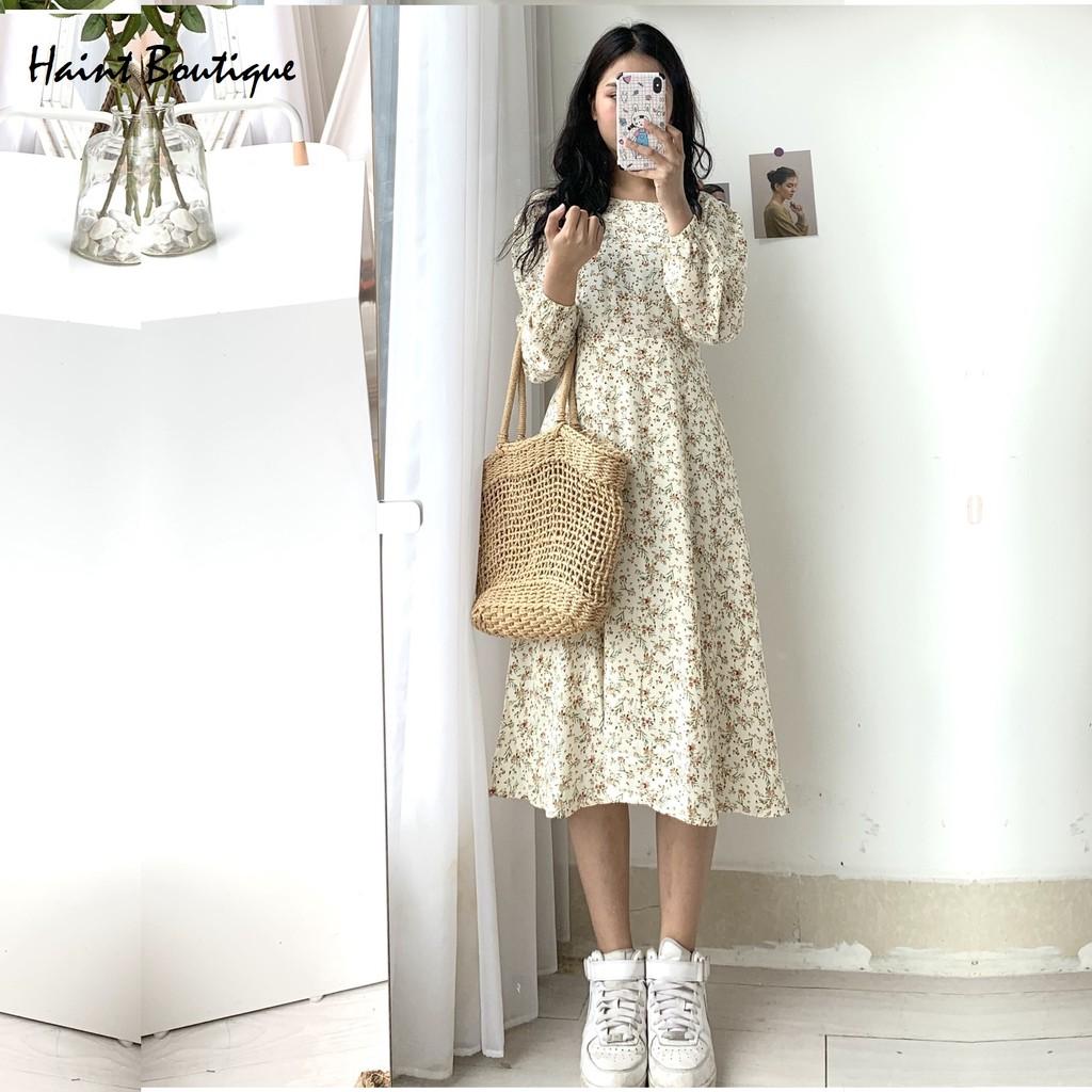 Váy hoa nhí dáng dài, đầm dự tiêc maxi hàng thiết kế 2 lớp cao cấp kèm dây thắt eo Ảnh thật D18