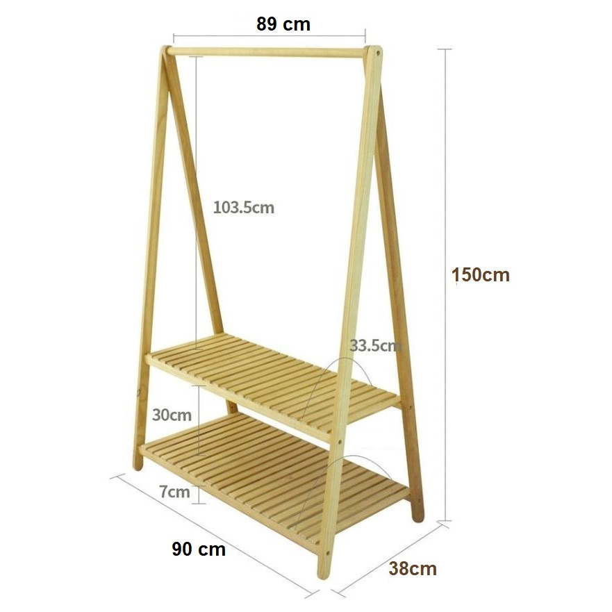 Giá Treo Quần Áo chữ A 2 Tầng- Gỗ Cao Su Rất Chắc Chắn,  Chịu Lực Nặng, Đóng Gói Thùng Carton An Toàn