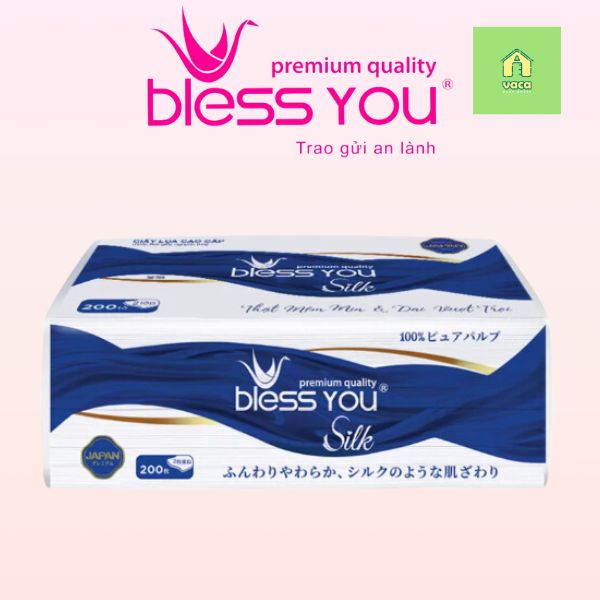 (Mẫu mới) Combo 8 gói giấy lụa rút Bless You Silk 200 tờ loại 2 lớp Vaca Baby House