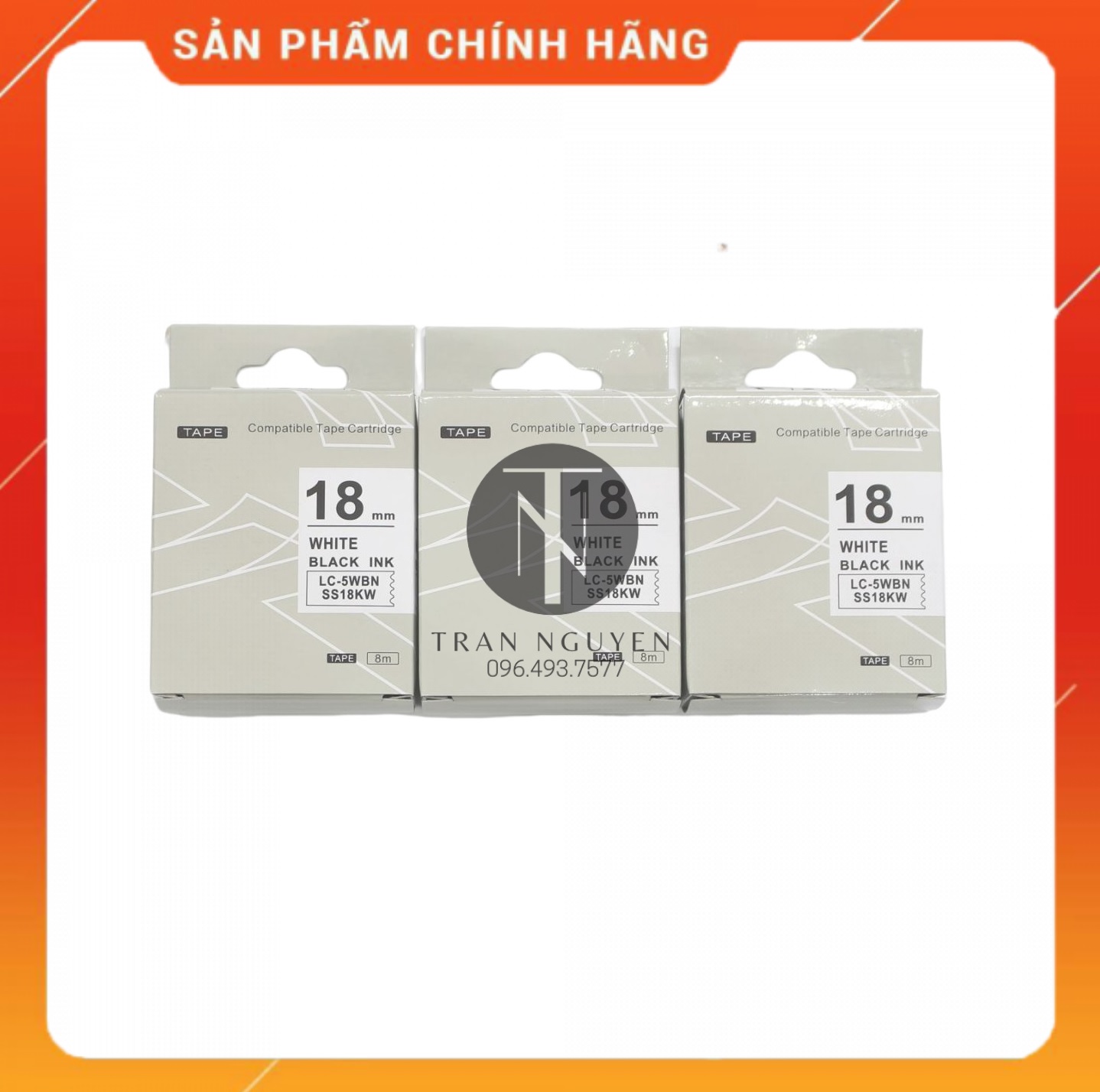 Nhãn in Tepra SS18KW - Chữ đen nền trắng 18mm x 8m - Hàng nhập khẩu