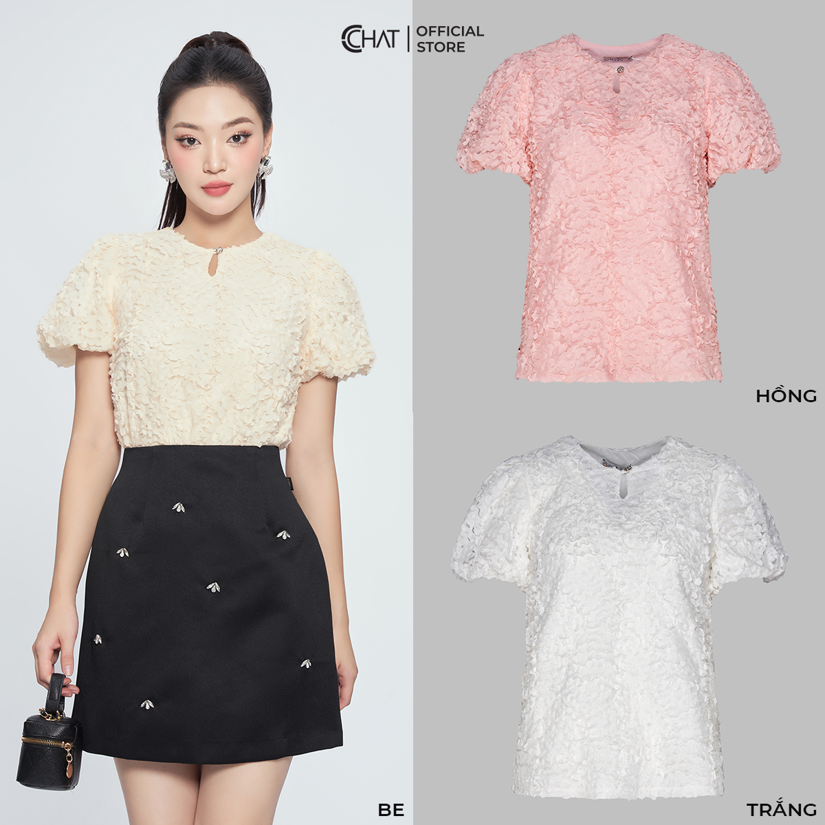 Áo Kiểu Nữ  Bèo Xốp Dáng Suông Chất Vải Cao Cấp Mềm Mịn 13ANM5001ST