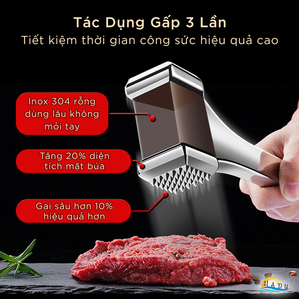 Búa Dần Đập Thịt Inox 304 Cao Cấp Đạt Chất Lượng LFGB Đức SSGP