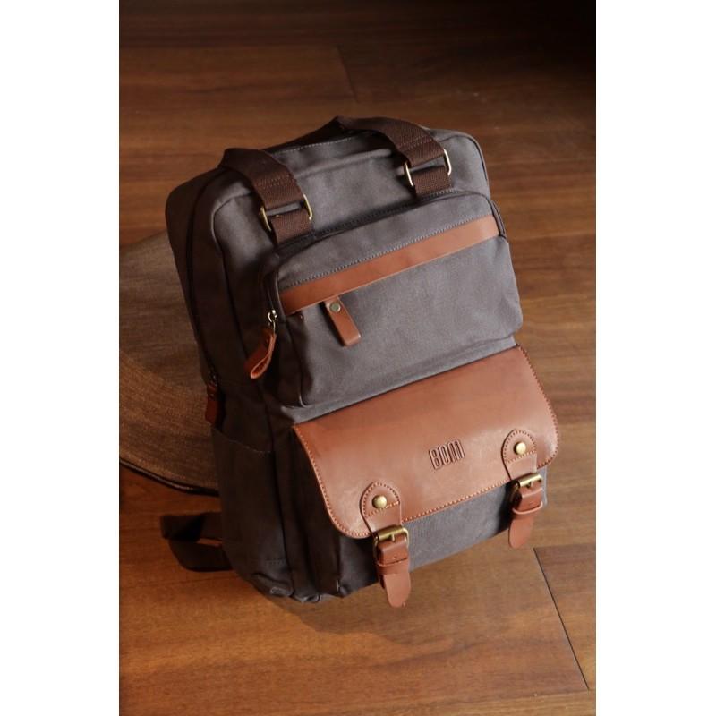 Balo du lịch, balo laptop thiết kế unisex chất bố bền đẹp, nhiều ngăn tiện dụng - BOM