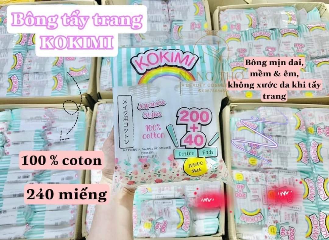 [ Bông tẩy trang] combo 2 túi bông kokimi, mỗi túi 240 miếng. bông mềm mại thấm hút tốt