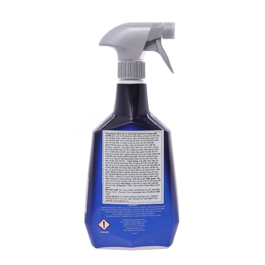 Bình xịt tẩy dầu mỡ cháy khét Astonish C6750 750ml sản xuất tại Vương Quốc Anh chuyên dùng vệ sinh các bề mặt bếp gas từ hồng ngoại và khu vực bếp
