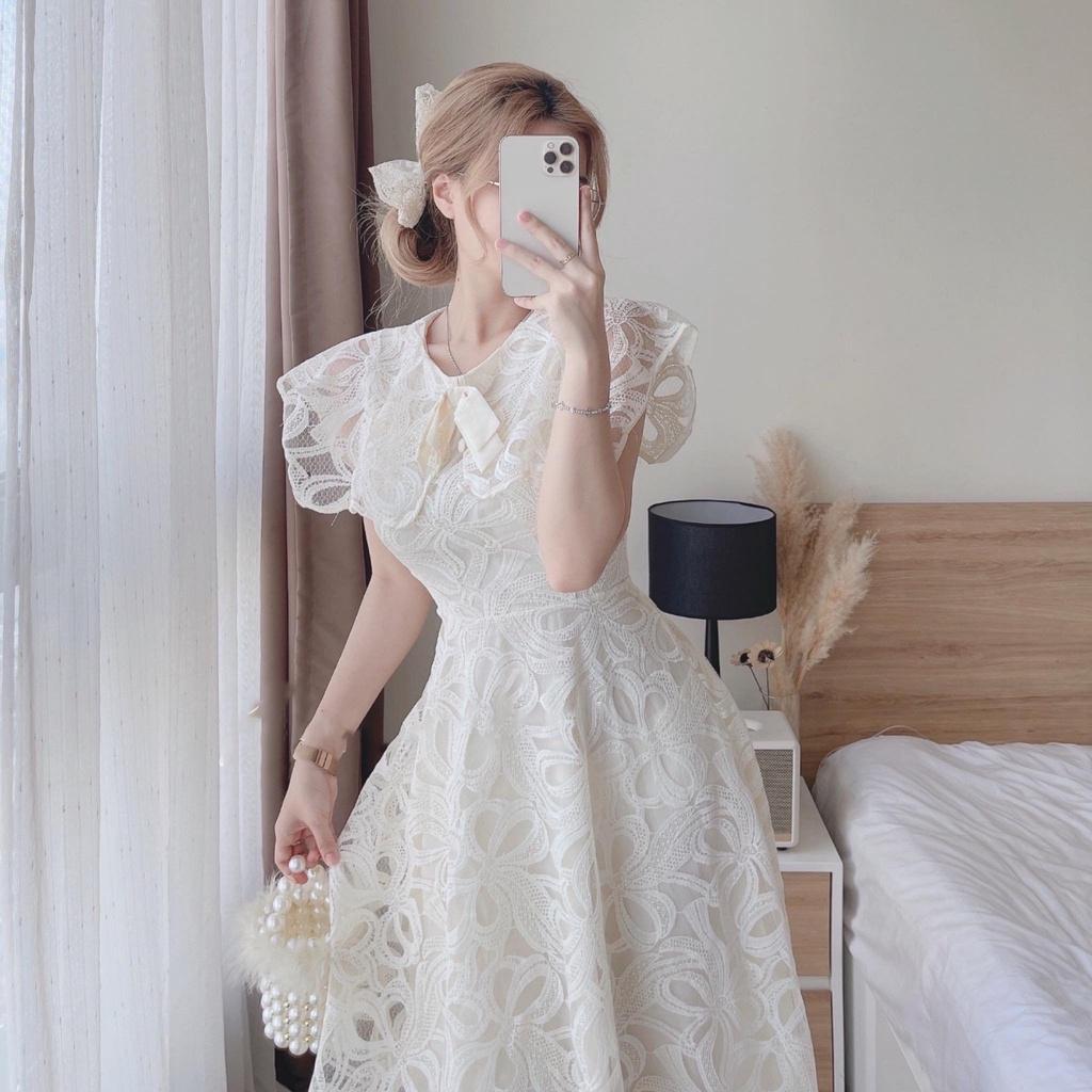 Đầm dự tiệc, dạo phố cổ sen ren đính nơ dáng xòe nhẹ công chúa Prana Dress