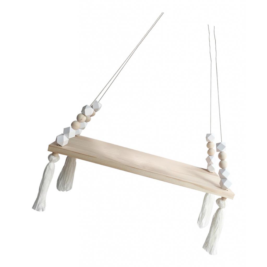 Wooden Floating Rope Wall Hanging Shelf Book Kitchen Bedroom Decor White