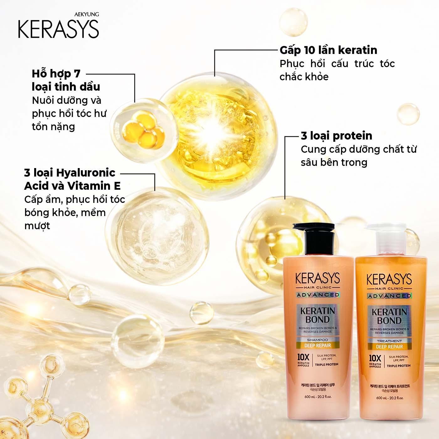 Dầu xả cao cấp Hàn Quốc Kerasys Keratin Bond Deep Repair (Phục hồi chuyên sâu tóc hư tổn nặng) 600ml