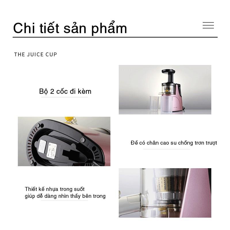 Máy ép chậm MEET JUICE, Máy ép trái cây- Vắt kiệt bã công suất 150W - Tặng 2 cốc đựng nước