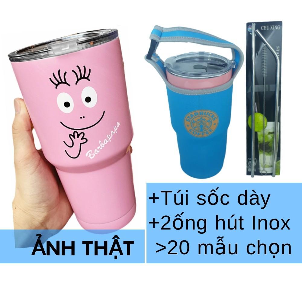 Bình/ ly giữ nhiệt bằng inox 900ML có kèm túi đựng, 2 ống hút và cọ ống hút đi kèm fullbox