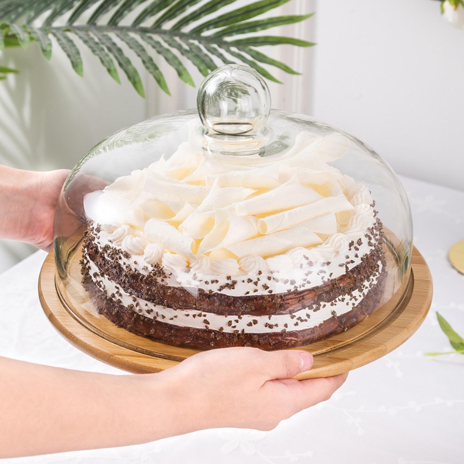 Glass Cover Serving Tray Wooden Cake Stand with Glass Cover for Restaurants