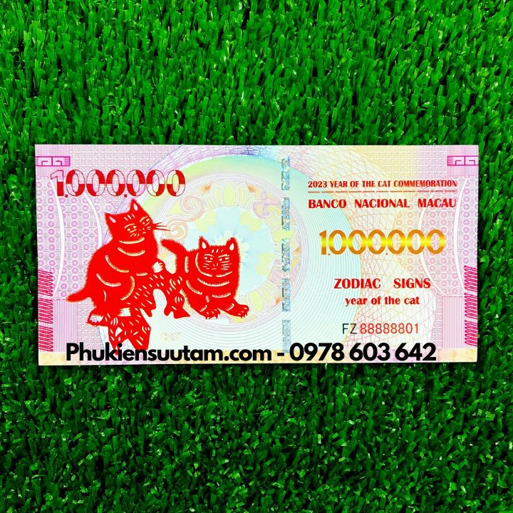 Tờ Lì Xì 1 Triệu Dola Macao Hình Con Mèo, kích thước: 15.5cmx7.5cm, màu trắng - SP005941