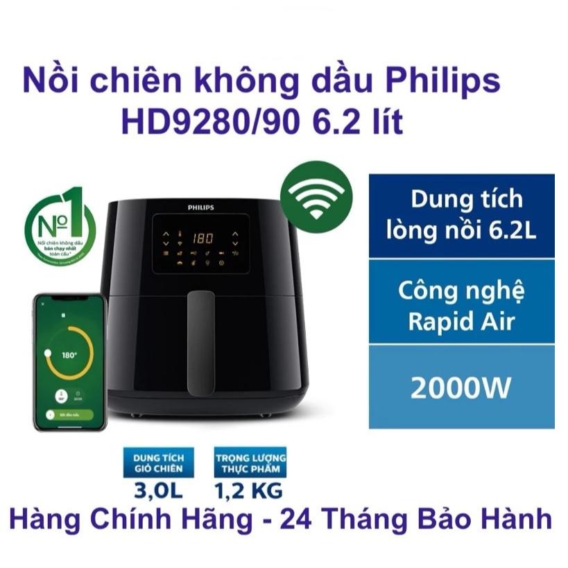 Nồi Chiên Không Dầu Philips HD9280/90 6.2 lít, Đa dạng chế độ nấu, chiên vàng giòn - Hàng chính hãng