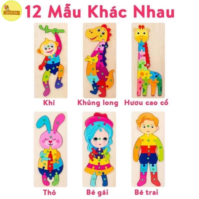 Đồ chơi trẻ em tranh ghép hình nối theo số 12 mẫu khác nhau, bằng gỗ giúp bé phát triển vận động tinh và tư duy