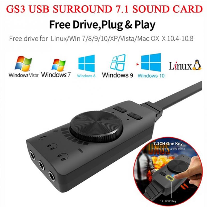 GS3 Black Virtual 7.1 Channel Sound Card Converter Adapter External USB Audio 3.5mm Headset Stereo For PC Desktop Notebook