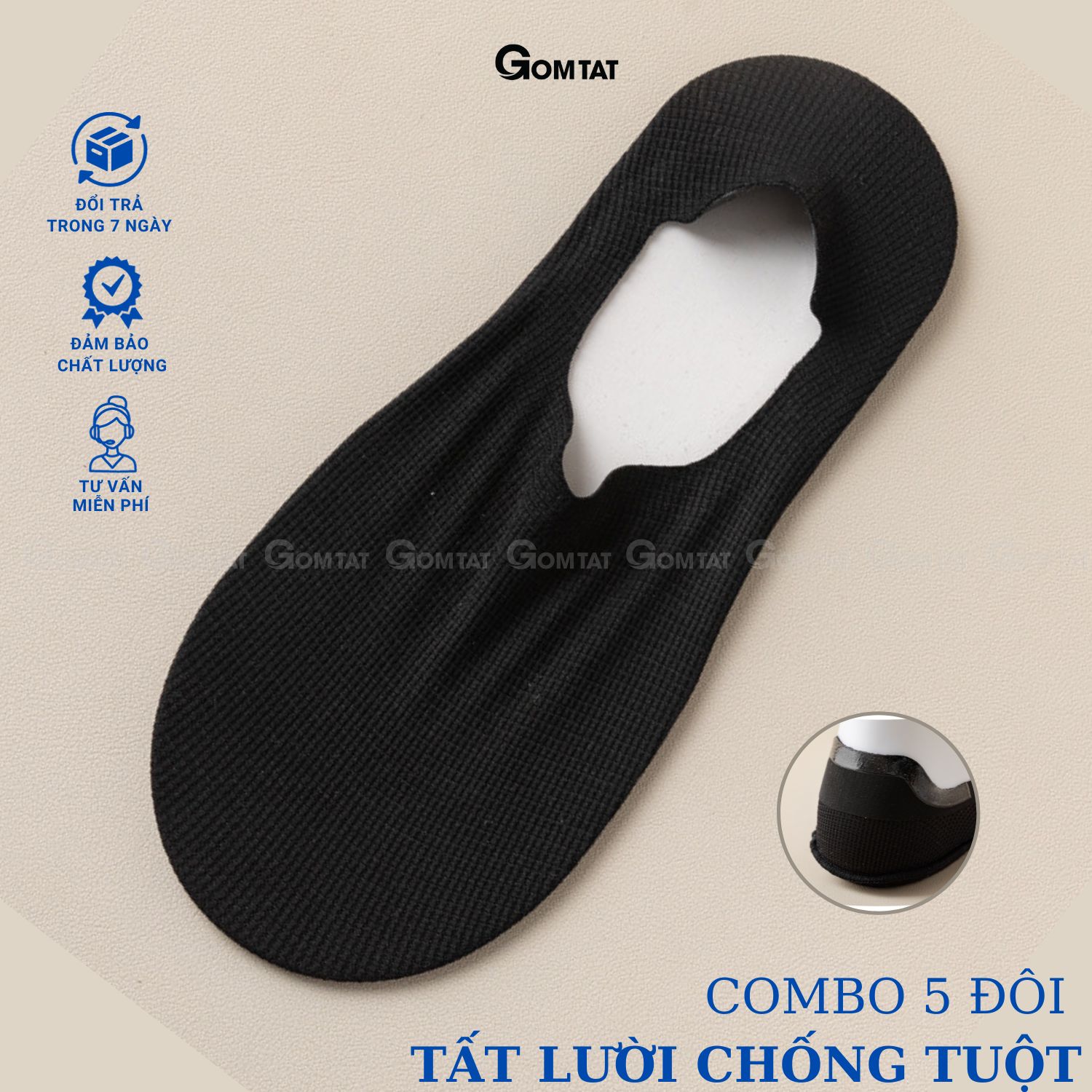 Combo 5 đôi tất lười nam có đệm silicon chống tuột gót, vớ nam đi giày lười chất liệu cotton khử mùi - HNA-OYU-1501-CB5