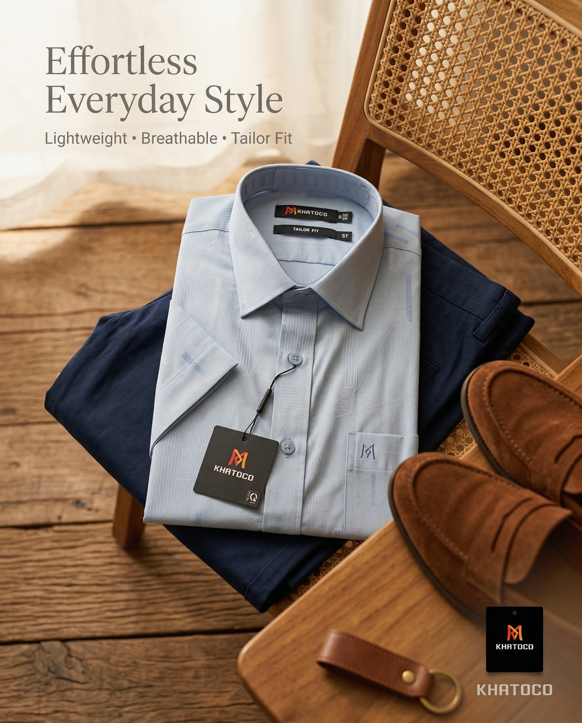 Áo sơ mi tay ngắn Khatoco Sale 374k ( giá tem 468k) size S