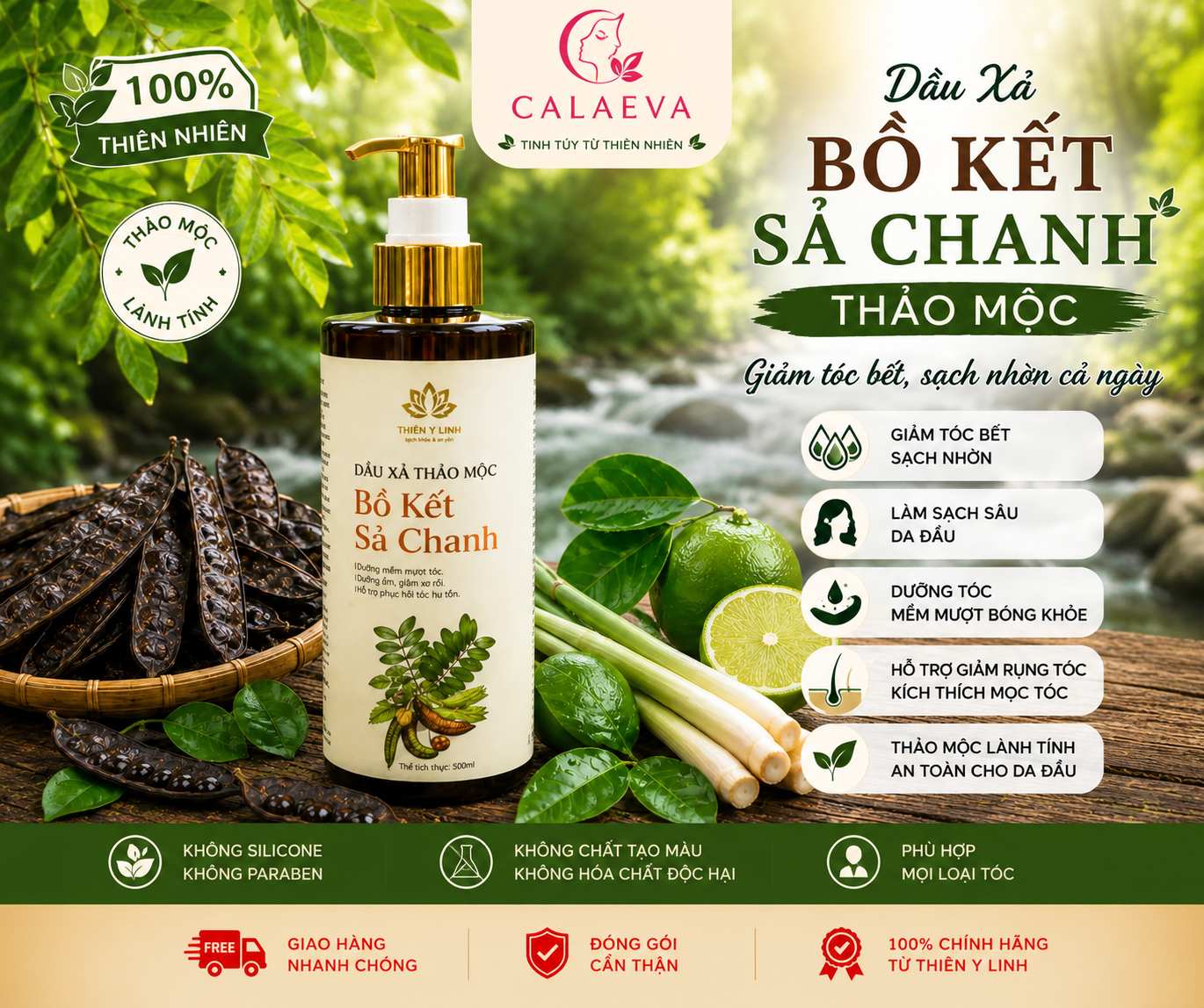 Dầu Xả Bồ Kết Sả Chanh thảo mộc giảm tóc bết, sạch nhờn cả ngày.
