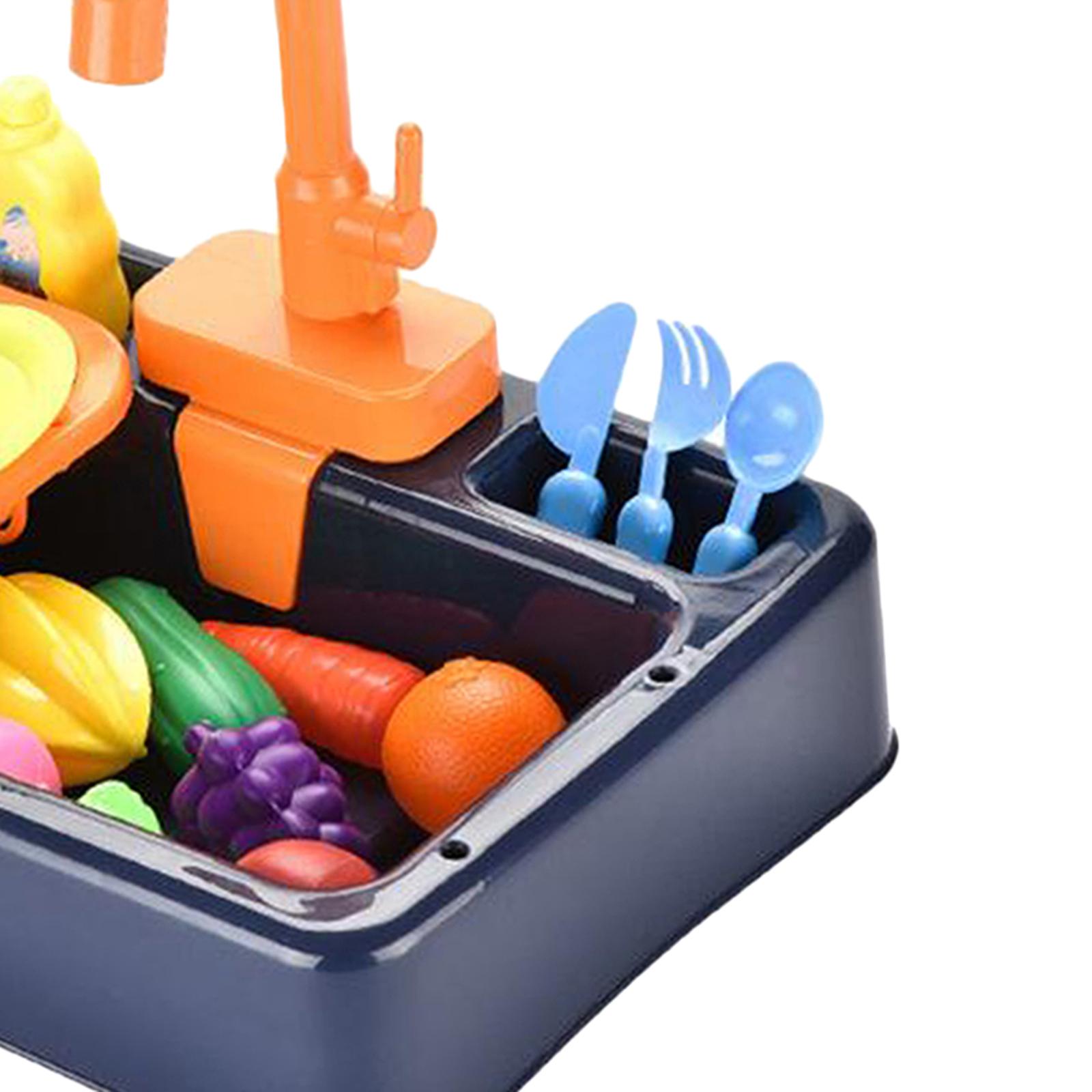 Play Sink Toys, Electric Dishwasher Playing Toy with Running Water,Pretend Play Kitchen Toys Set,with Playfood and Working Faucet,Pretend Role Play