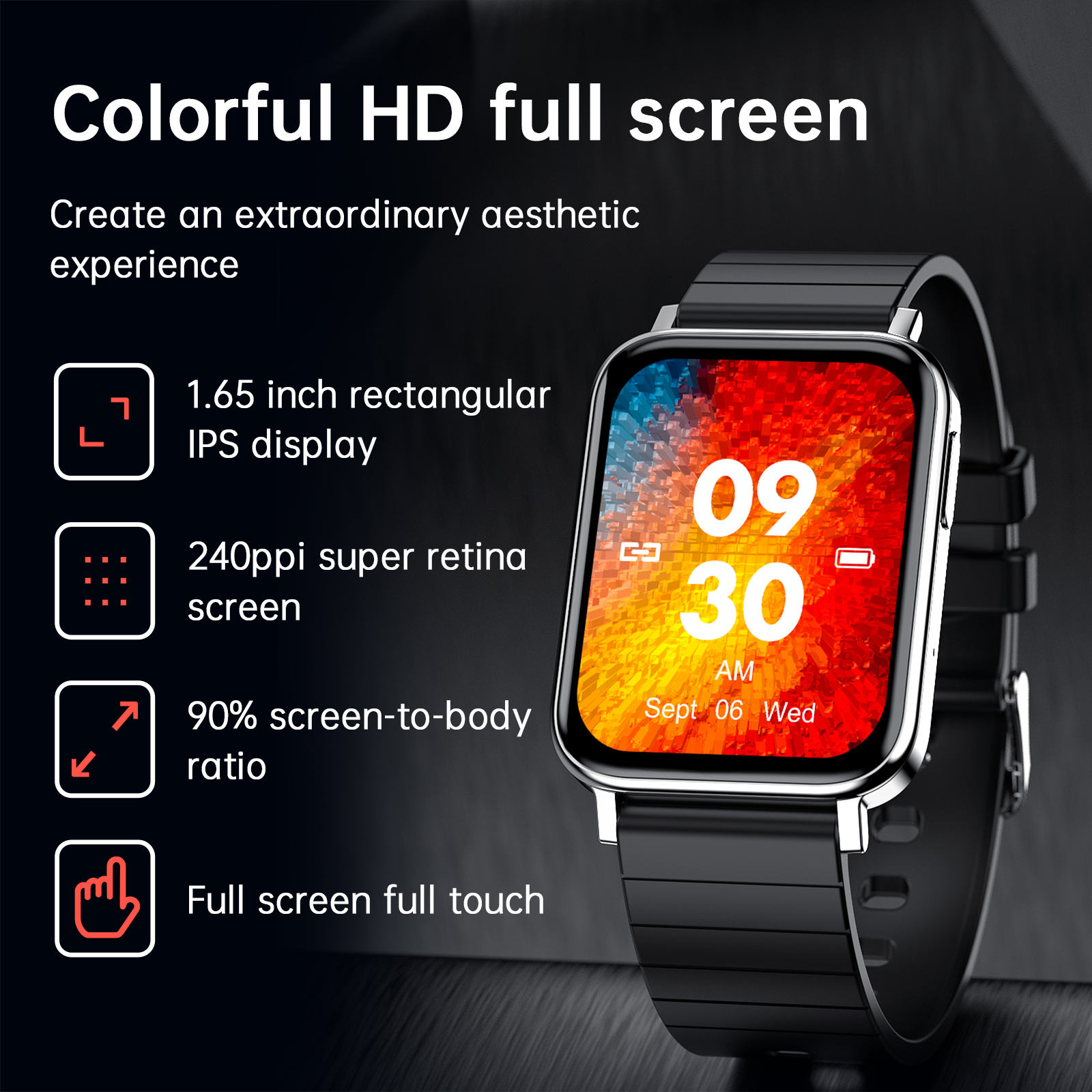 Đồng hồ thông minh Smart Fitness Watch IP67 Màn hình 1,65 inch BT 5.0 Chống nước