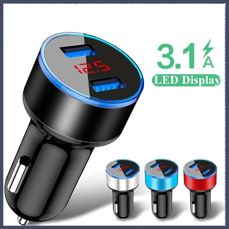 Tẩu Sạc Điện Thoại Nhanh 2 Cổng USB 3.1A Tích Hợp Màn Hình LED Cho Xe Hơi