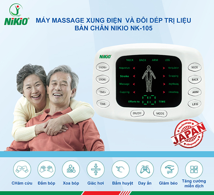 Máy massage xung điện miếng dán và đôi dép mát xa bàn chân Nikio NK-105