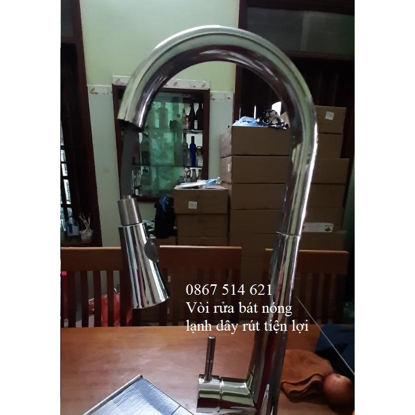Vòi rửa chén bát thông minh, nóng lạnh dây rút bóng inox 304 - KMISU THIẾT BỊ VỆ SINH