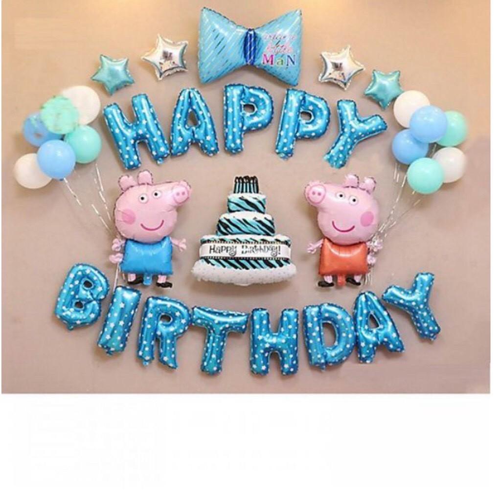 Set trang trí sinh nhật Heo Peppa màu Xanh hoặc Hồng - Set trang trí sinh nhật bé trai và bé gái dễ thương S