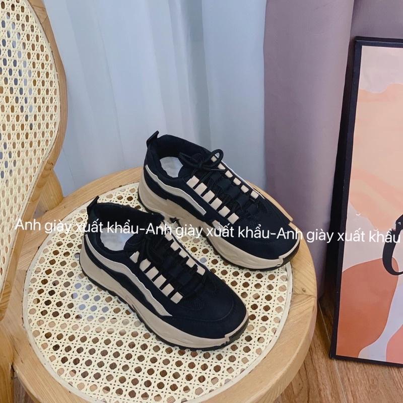 TT47 - Giày thể thao nữ sneaker độn đế 5p đen sọc trắng nhẹ êm chân